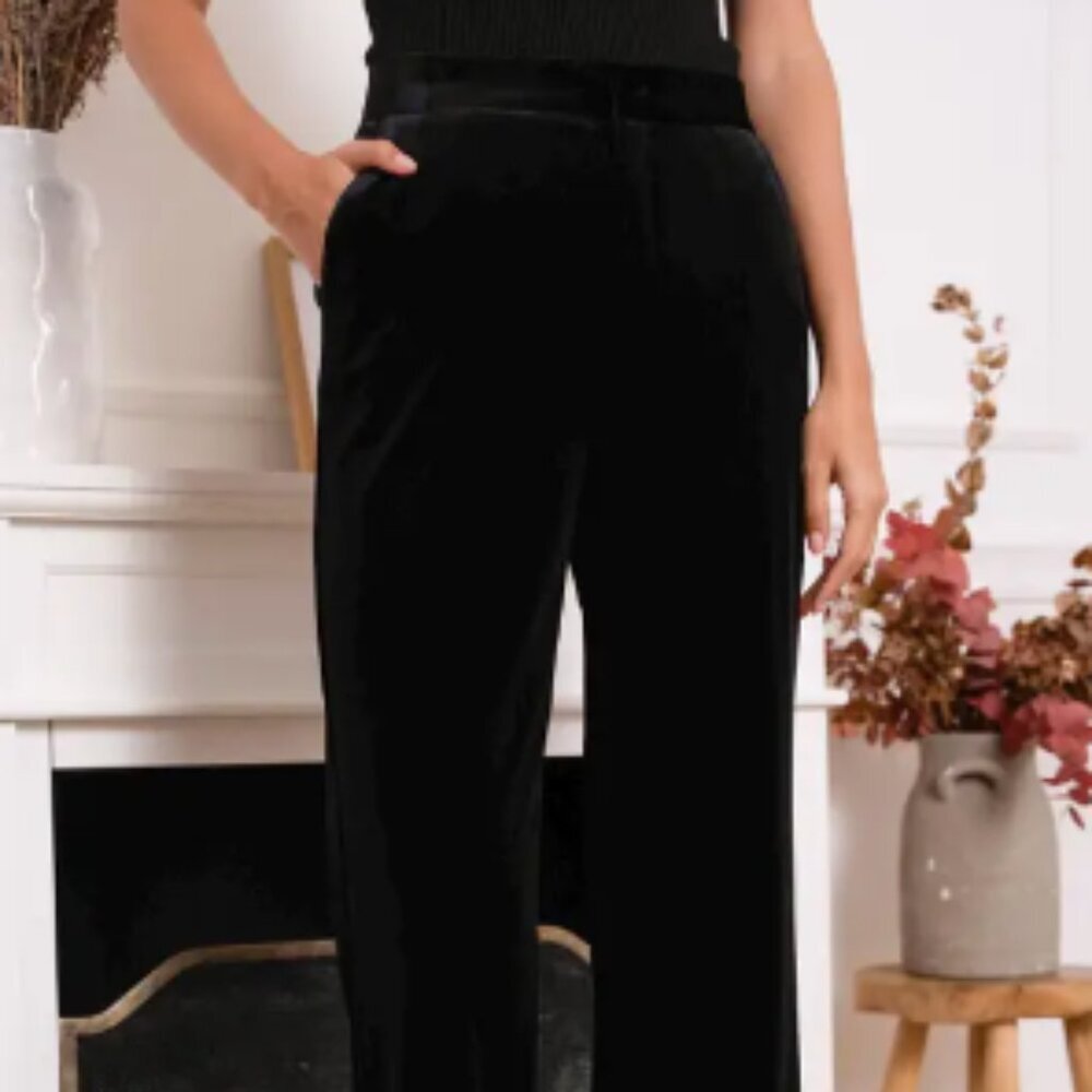 Black Velvet High Waist Pants